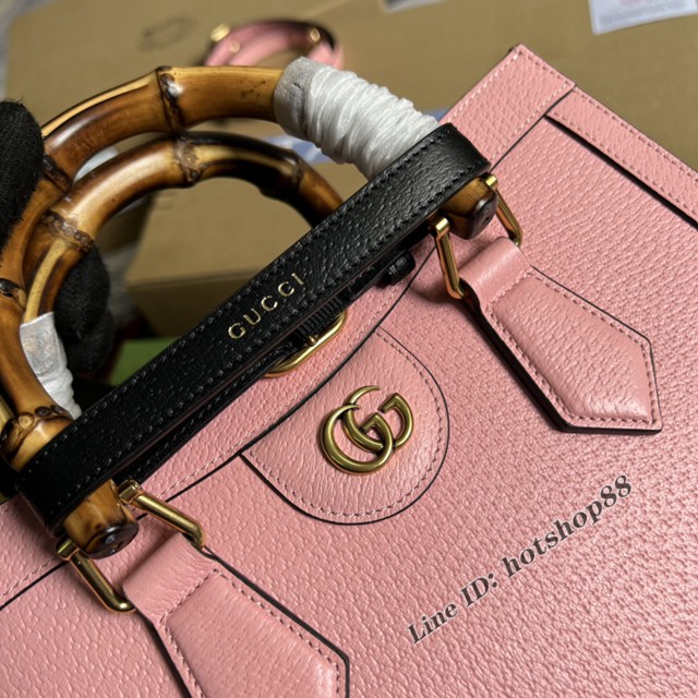 Gucci官網2022新款兩根霓虹色扣帶女包 古馳原廠皮竹節中號手提托特包702721 gqy4678